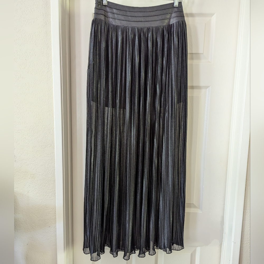 Black Sparkly Long Double Zero Pleated Skirt Size Medium With Short Lined Skirt - Picture 3 of 10